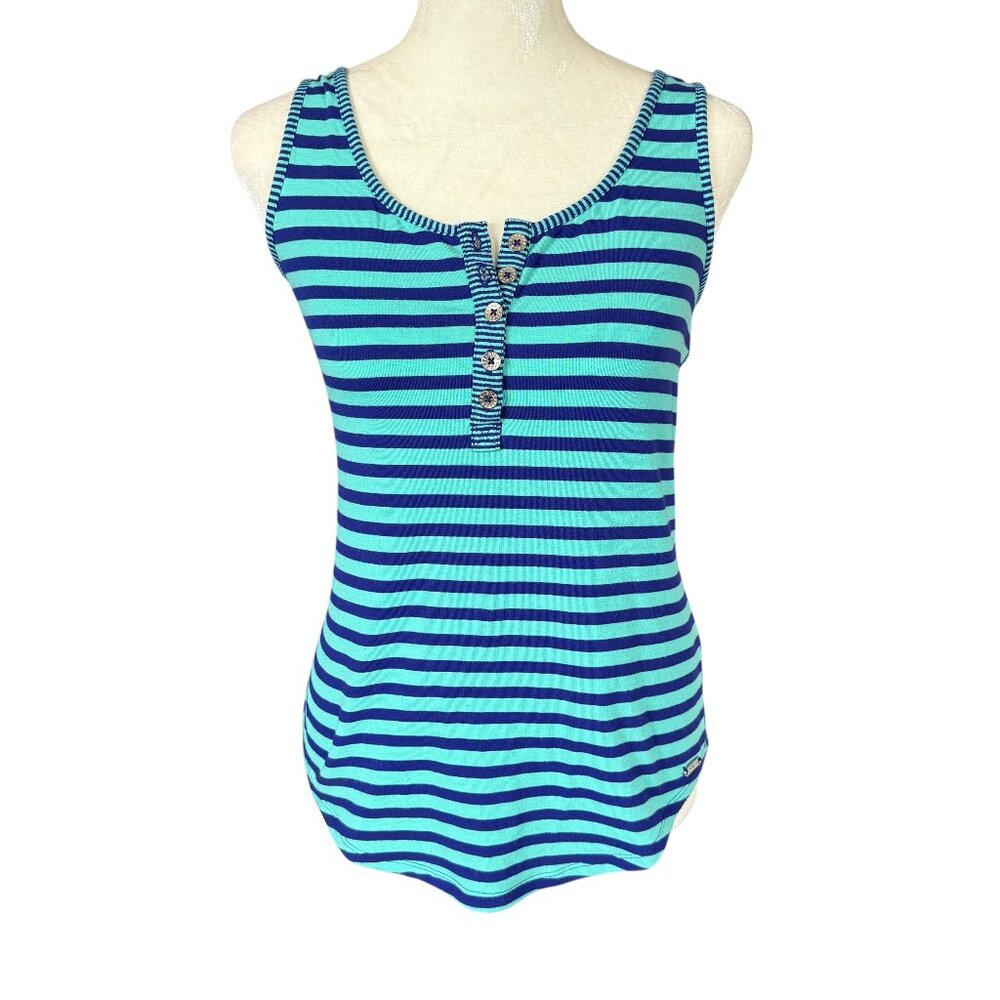 Guess green and blue striped racerback sleeveless stretchy tank top women's XS